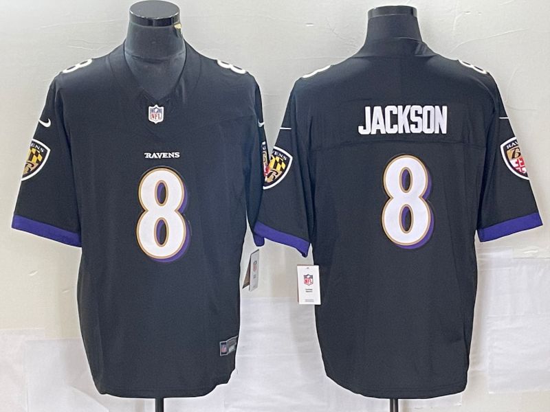 Men Baltimore Ravens 8 Jackson Black 2023 Nike Vapor Limited NFL Jersey